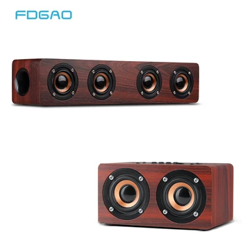 

FDGAO Bluetooth Speaker Wireless Stereo Subwoofer HIFI Music Box Wooden Soundbar Loudspeaker with Mic FM radio TF for Phone