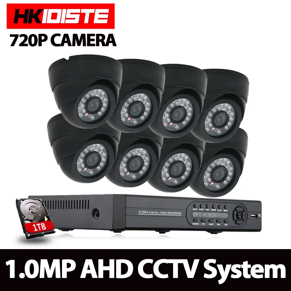 8-канальный 720 P купол антивандальные 8ch HD AHD Камера dvr комплект 1.0mp ИК 30 м Крытый наблюдения видеонаблюдения Камера Системы 1 ТБ HDD