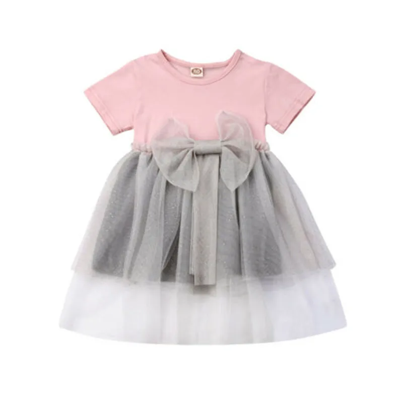 

Newborn Kids Baby Girls Short Sleeve Lace Dress Bowknot Tulle Princess Dresses 6M-4T