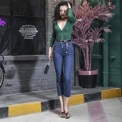 2018 Весна Винтаж 80 s стильный высокий подъем укороченные джинсы с необработанными нижними джинсовые штаны Тонкий высотные Тип