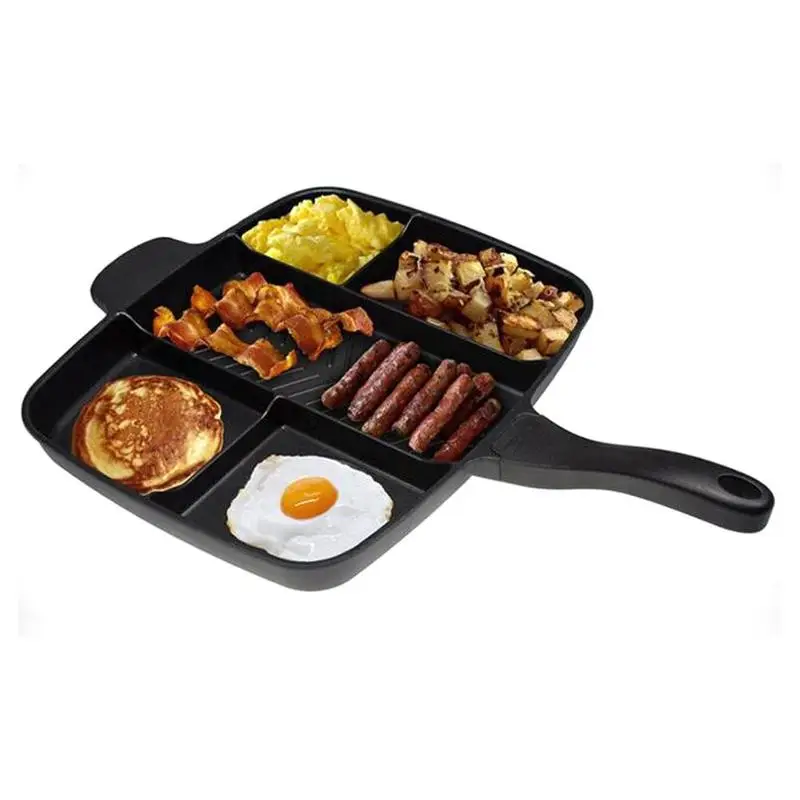 

5 In 1 Fry Pan Divided Grill Pan Non-stick Cookware Breakfast Pot Fry Oven Meal Skillet