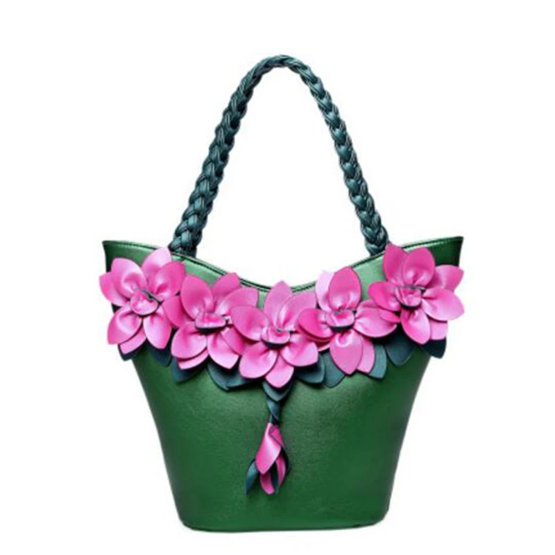 

The new 2017 single shoulder bag Summer and fall fashion handbags fluorescent small and pure and fresh flowers woven bag handbag