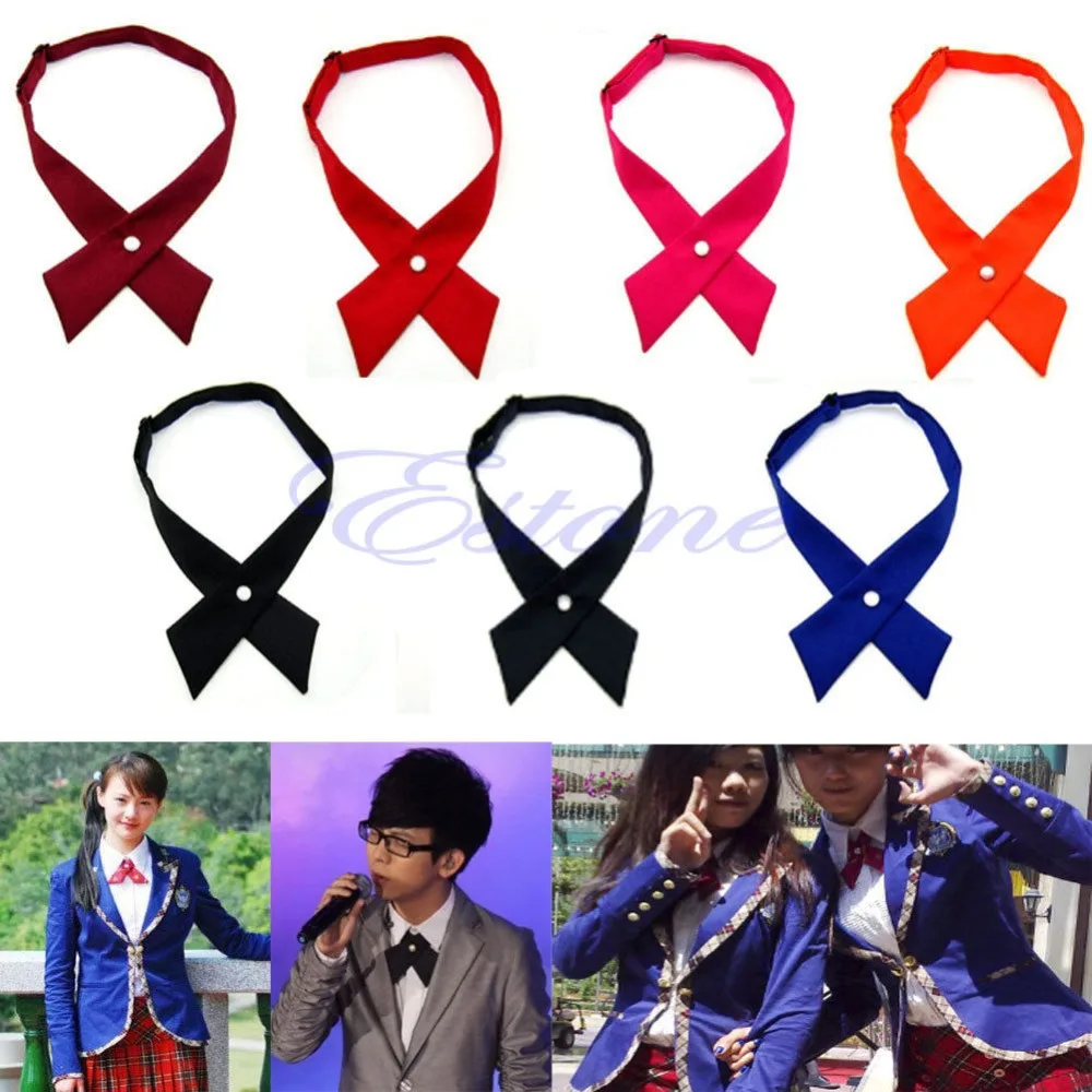 

U119 Free Shipping Fashion Women Men Adjustable Cross Bow Tie Solid Color Polyester Wedding Party