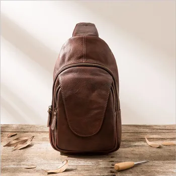 

ALAVCHNV original retro new oil leather men's leather handmade chest bag leisure shoulder slung leather man bag new 6491