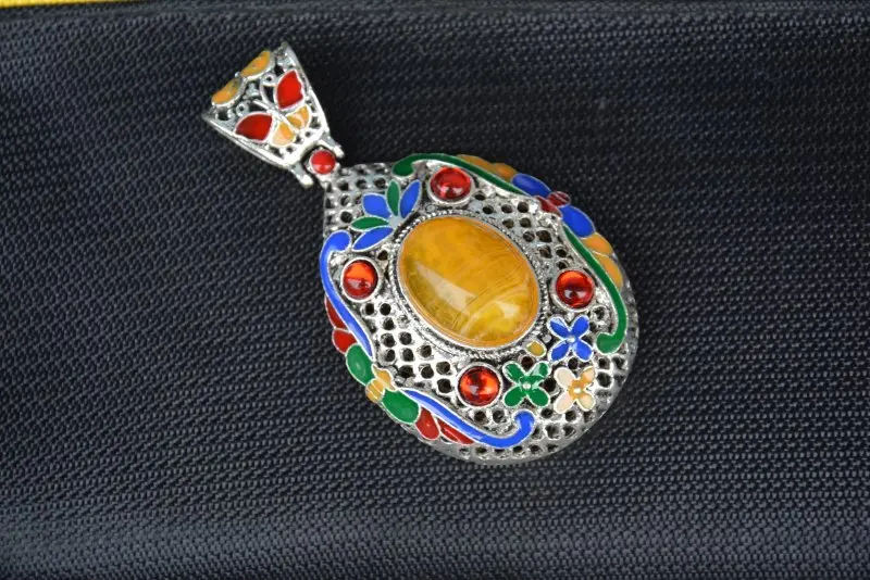 

Rare old Chinese cloisonne Silver & beeswax & Ruby Pendant,#01, free shipping