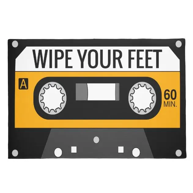 

New Black Yellow Cassette Doormat Funny Tape Wipe Your Feet Quote Welcome Door Mats Retro Vintage Creative Decorative Home Rug
