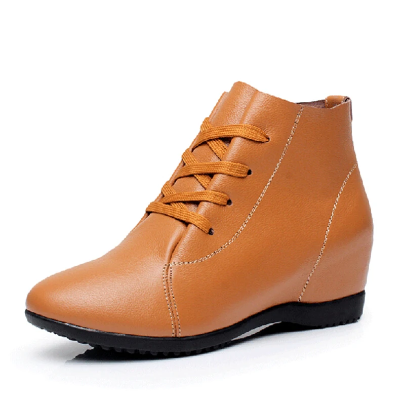 

2016 spring women's genuine cow leather comfortable wedges small plus size elevator ankle boots