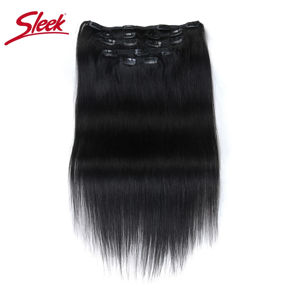 

Sleek Colorful Hair 7Pcs Clip in Human Hair Extensions Brazilian Striaght Human Hair Full Head Sets Remy Hair Extension Clip