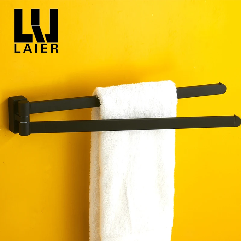 

swivel towel bar movable double towel rails chrome polished Matt rubber black bathroom accessories