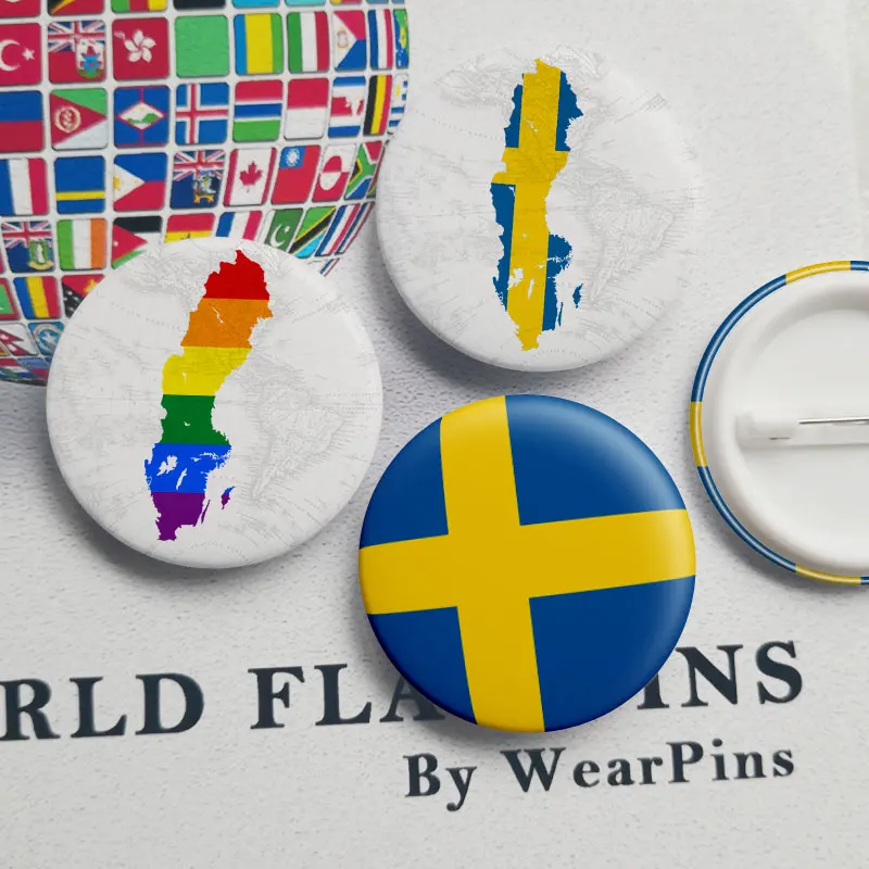 

Sweden Flag Map Tin Button Pins LGBT Gay Rainbow Pride Tin Button Badges