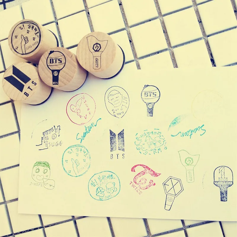 

Kpop Vintage EXO GOT7 Stamp DIY Wooden Rubber Stamps For Scrapbooking Stationery Round Standard Stamp Korean Style