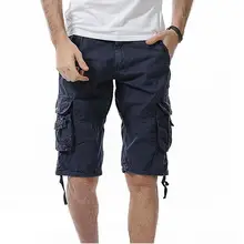Новинка, мужские свободные повседневные шорты Карго, короткие штаны, Летний стиль сафари, до колен, высококачественные хлопковые однотонные шорты, размер 40