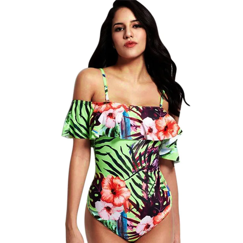 Women's One-shoulder Printed Swimsuit One Piece Swimsuit Bikin Beach Bikini Print Sexy Swimwear Female Swimsuit Fused J21 (3)