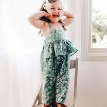 Лето сладкий праздник Мода Прохладный цветы зеленый цветочный для маленьких детей обувь девочек рюшами комбинезон комбинезоны одежда