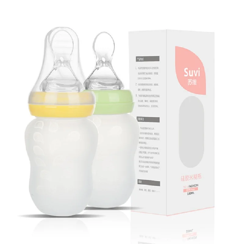 

180ML Baby Water Bottle and Feeding Spoon Silicone Baby Feeding Cup Baby Water Juice Bottle Kids Nursing Bottles for Newborn