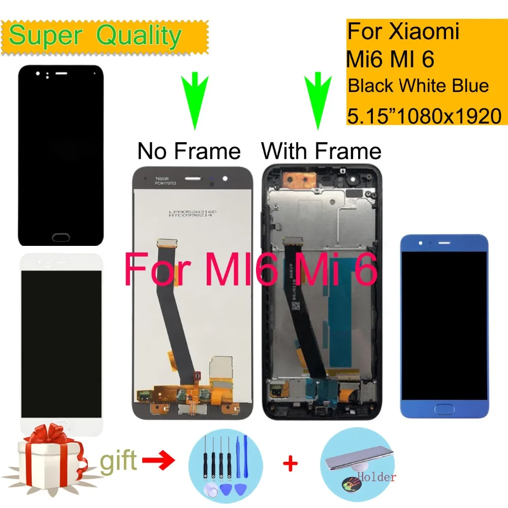 

ORIGINAL For Xiaomi Mi 6 Mi6 LCD Display Touch Screen Digitizer Panel Pantalla monitor Mi 6 LCD Assembly With Frame Fingerprint
