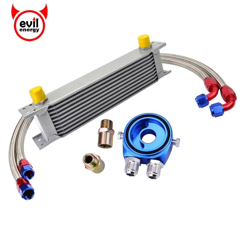 evil energy 10ROW 10AN Transmission Oil Cooler+Aluminum Oil Filter Cooler Sandwich Adapter+Swivel Hose Fitting Hose Line Kit evil energy 10ROW 10AN Transmission Oil Cooler+Aluminum Oil Filter Cooler Sandwich Adapter+Swivel Hose Fitting Hose Line Kit