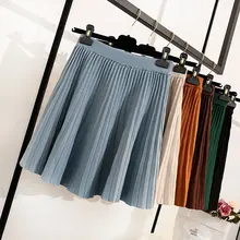 Короткие юбки вязаные плиссированные тонкие с высокой талией однотонные женские вязаные юбки Mujer Moda юбка с высокой талией Элегантная уличная