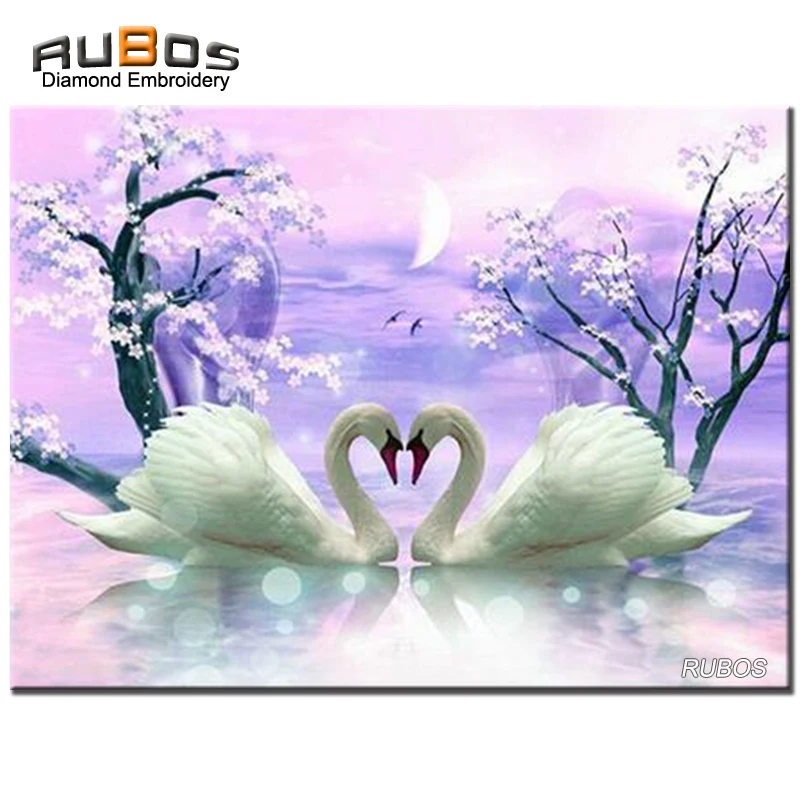 RUBOS Two White Swans Lover Neck Heart DIY 5D Full Diamond Embroidery Diamond Painting Diamond Mosaic Pattern Rhinestone Decor (1)
