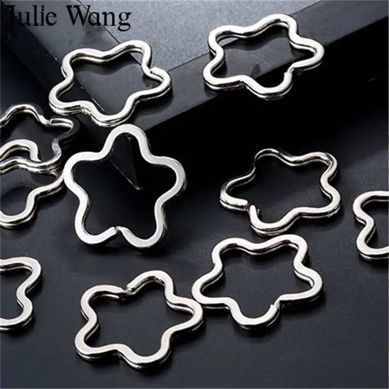 Julie Wang 10PCS Multi-Shape Key Ring Iron Heart Star Flower Split Keychains Chains Handmade Jewelry Making Accessory | Украшения и