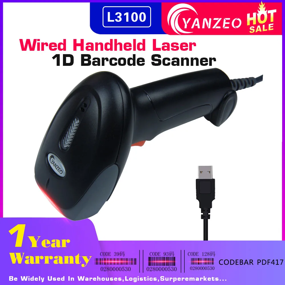 

Yanzeo L3100 Handheld USB Barcode Scanner Portable Wired 1D Laser BarCode For Supermarket Store Warehousing