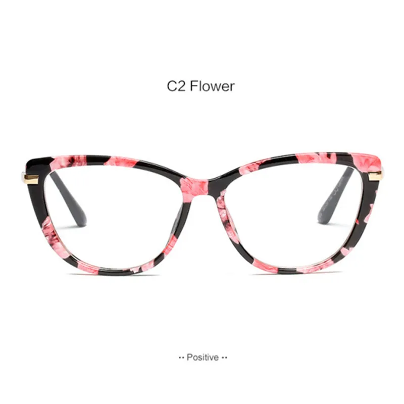 YOOSKE кошачий глаз очки оправа для женщин высокое качество оптические очки оправа металлические очки Классические черные розовые очки - Цвет оправы: C2 Flower
