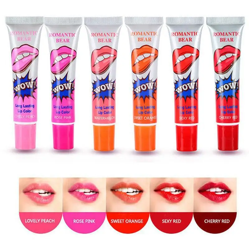 6 Colours Waterproof Lip Gloss TATTOO  Color Peel Off Mask Tint Long Lasting Lipgloss Maquillage