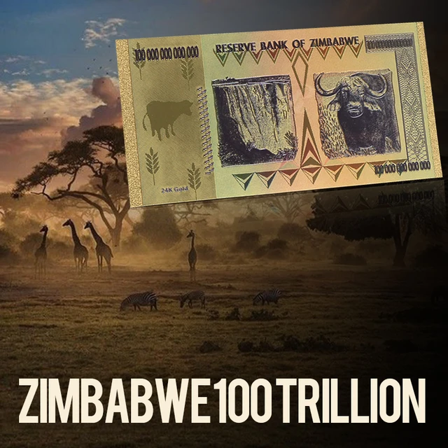 ZIMBABWE AAA Gold Planted 100 TRILLION COLORFUL 24K GOLD BANKNOTE BILL For home collection gift