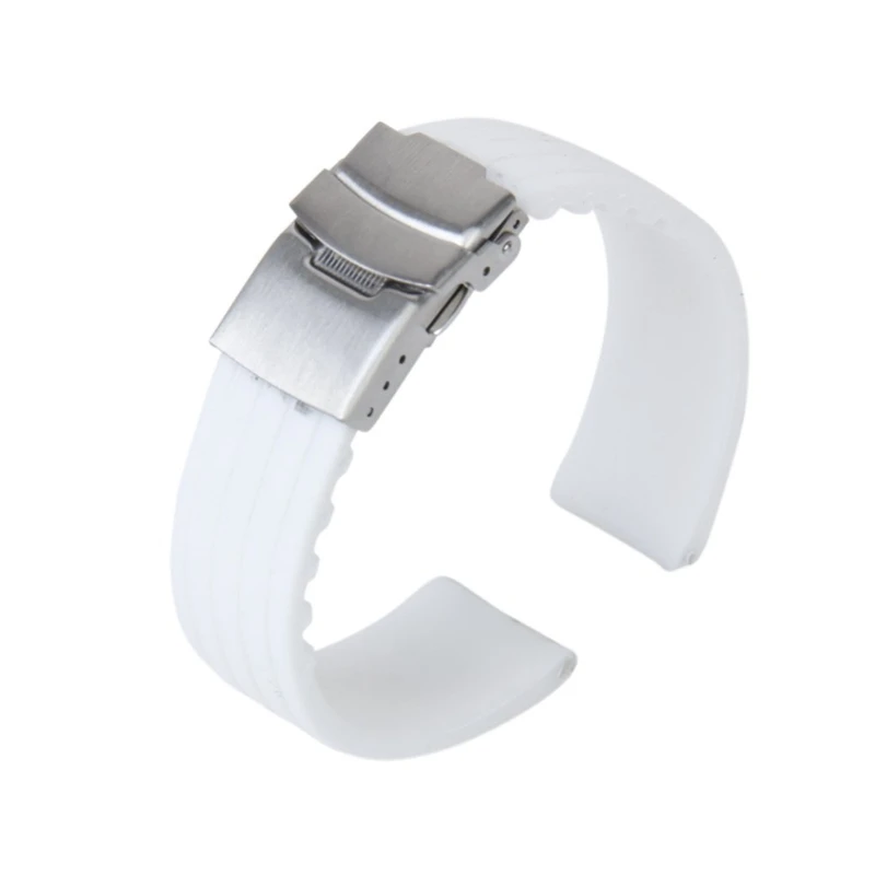 

Silicone Rubber Watch Straps Clasp Waterproof 20 mm White