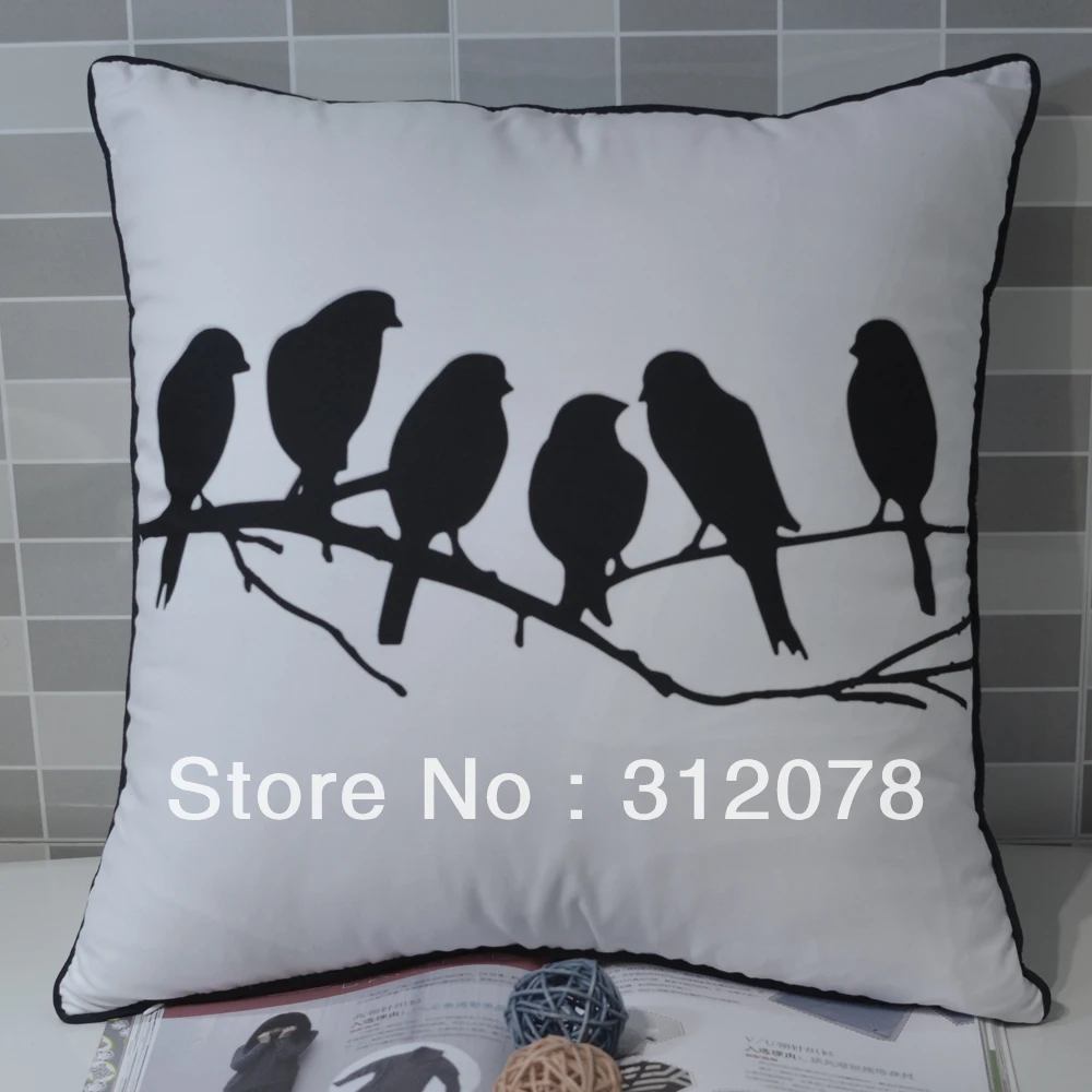 Peach Skin Fabric Fashion Bird Printed Sofa Cushion Cover White, 45