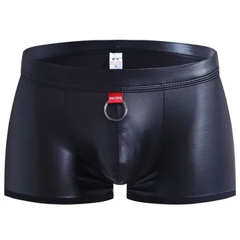 

Mens Underwear Boxers PU Leather Rings Underwear Men Boxer Shorts Breathable Sexy Gay Man Boxers Shorts Underpants Boxer Homme
