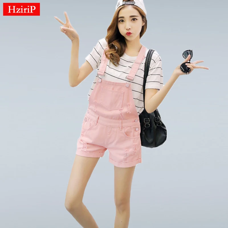 

HziriP 2019 New Summer Denim Shorts Women Loose Cowboy Pink Strap Shorts Jeans Hole Fashion College Wind Women Shorts Plus Size