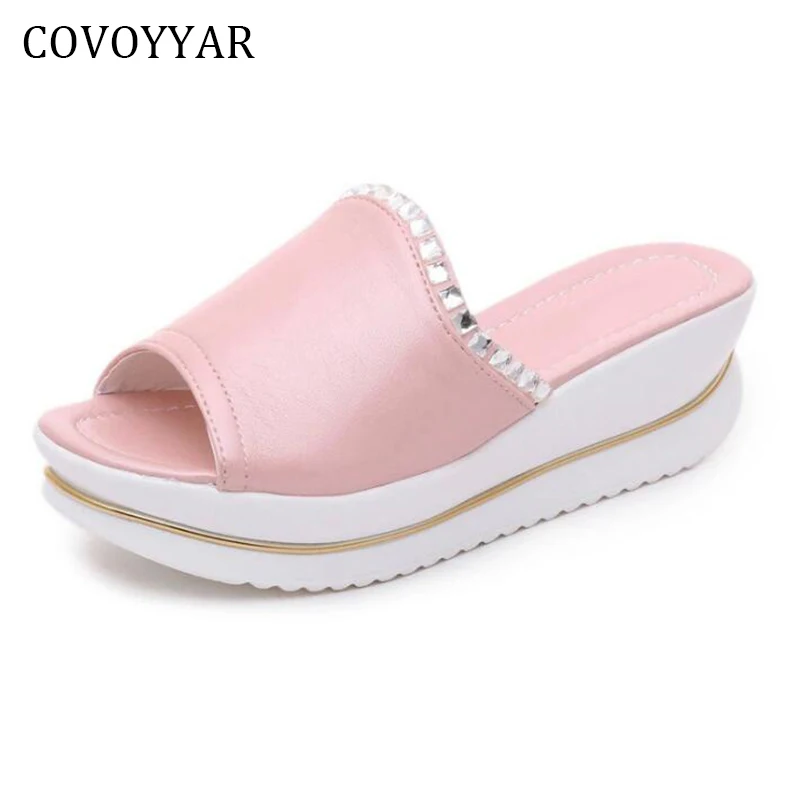 

COVOYYAR 2019 Rhinestone Women's Sandals Summer New Comfort Wedges Women Slippers Open Toe Platform Ladies Slides Shoes WSS792