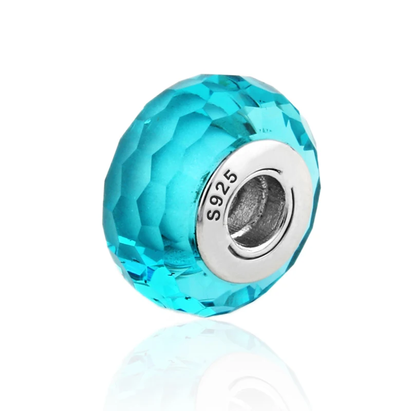 Hot Sale Silver Beads Murano Light blue Faceted Glass Charms Diy Bead