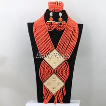 Коренастый Африканский Свадебный Коралловые украшения в нигерийском стиле костюм индейца Свадебные Цепочки и ожерелья Браслет Серьги комплект cj638