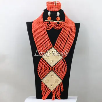 

2016 Chunky African Wedding Coral Jewelry Set Nigerian Costume Indian Bridal Necklace Bracelet Earrings Set Free Shipping CJ638