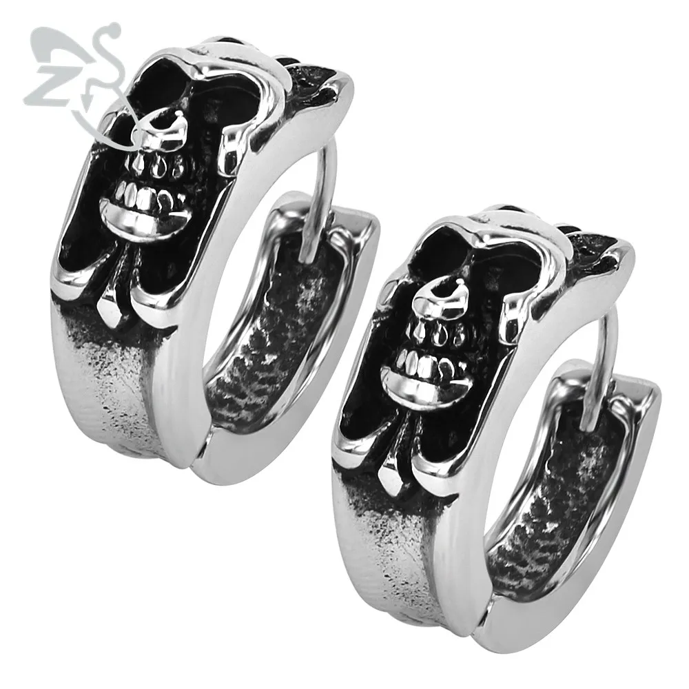 2pcs Skull Ear Hoop Earring 316 Stainless Steel Aros Circle Earring