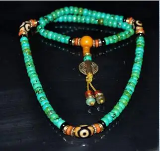 

Tibetan turquoise buddhist buddha worry prayer bead mala Necklace