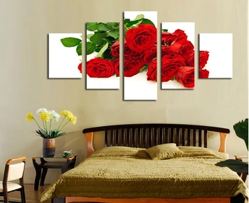 

5 Panel The noble red roses oil painting on canvas flowers Wall Art Picture Home Decoration Canvas Print modern paintings