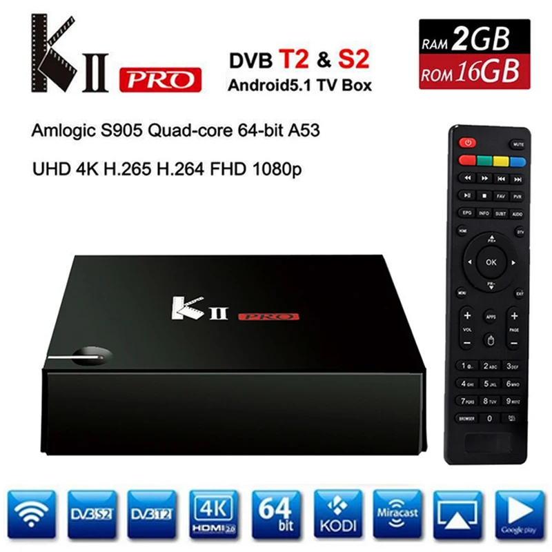 KII Pro DVB-T2 + DVB-S2 Android 5.1 TV Box 2GB/16GB Amlogic S905 Quad-core Kodi 17.0 4K*2K 2.4G&5G Dual Wifi Bluetooth KIIpro