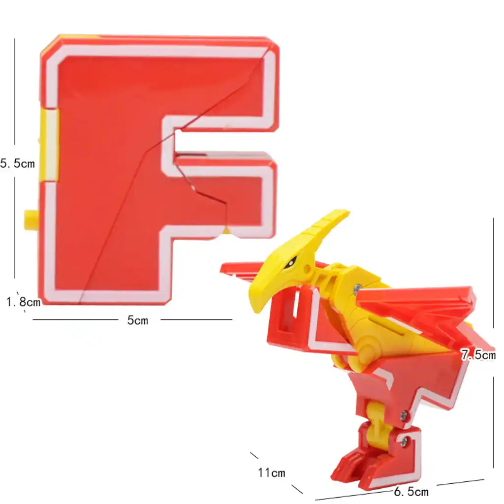 7 Pieces Dinosaur Alphabet Blocks Transform Robots Toy Playset Combinate to Big Robot Early Letter Educational for Kid Boys Gift