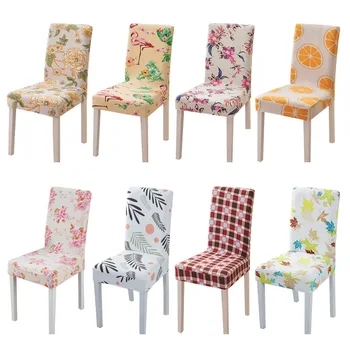 

Flower Printing Chair Covers Spandex Chair Cover Stretch Elastic Dining Seat Universal Chair Cover For Kitchen Wedding Banquet