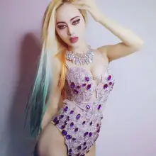 Сексуальный цельный купальник со стразами, блестящий боди, комплект одежды, вечерние костюмы для ночного клуба, женская одежда для певицы для сцены