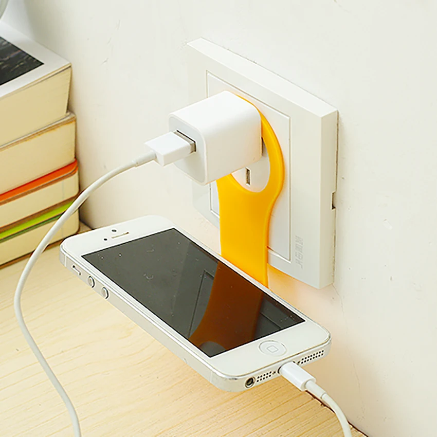 

Practical Wall sticking Phone Charging Holder Shelf Folding Rack Socket Charge Up Cell Phones Sopport Rack Shelf with Hooks NEW