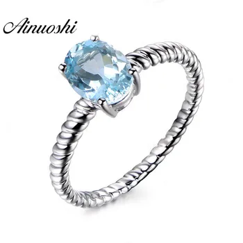 

AINUOSHI 1.5 Carat Oval Cut Topaz Ring Luxurious 925 Sterling Silver Natural Blue Topaz Rope Ring Jewelry for Woman
