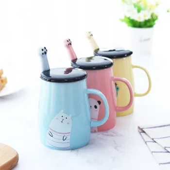 

Creative Large Capacity With Lid Ceramic Cup Multi-Function Household With Lid With Spoon Coffee Cup Couple Valentine's Day Gift