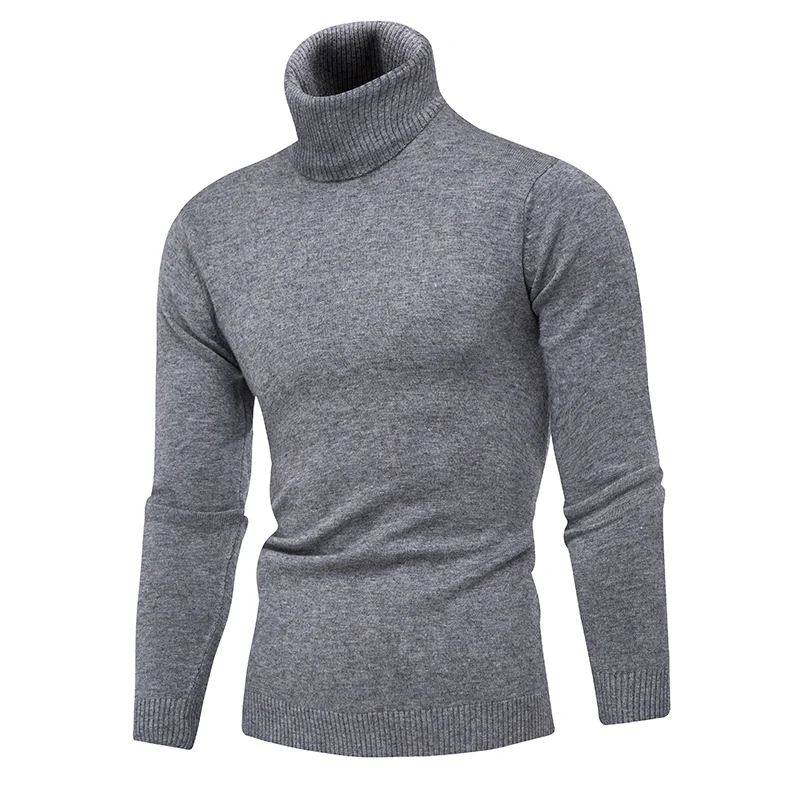 Новый осенний и зимний популярный теплый модный свитер мужской брендовый свитер с высоким воротом однотонный тонкий пуловер для отдыха