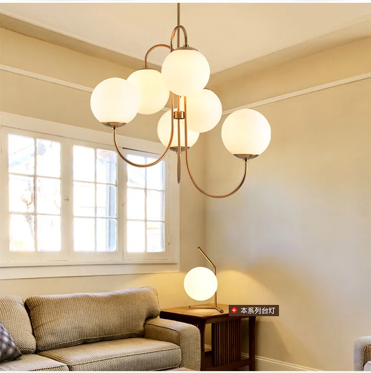 Modern Nordic Gold 6 Lights Glass Ball Pendant Light Lamp Milk White for Dining Room Bar Restaurant Suspension E27 LED MING | Лампы и