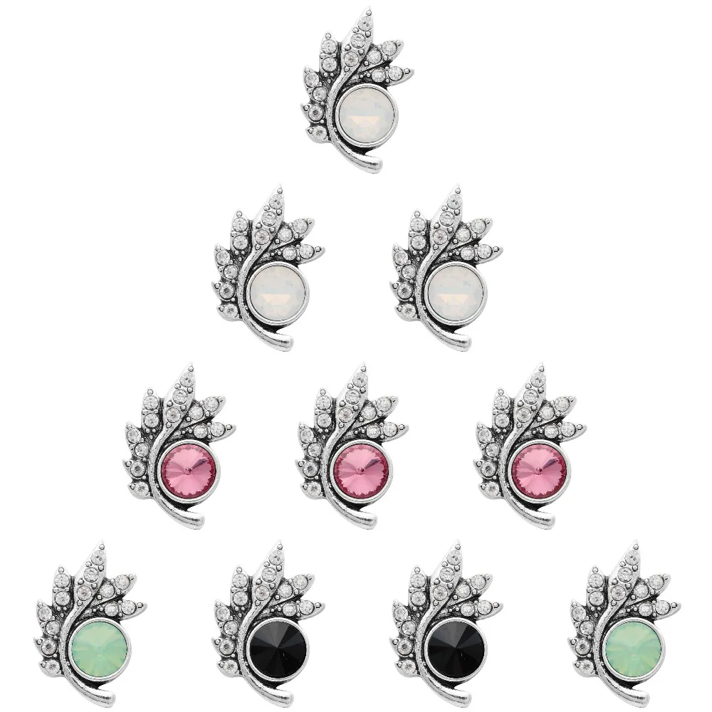 

10pcs Fashion beauty round leaf shape 4 color crystal snaps beads 18MM snap buttons fit snap bracelet snap jewelry wholesale