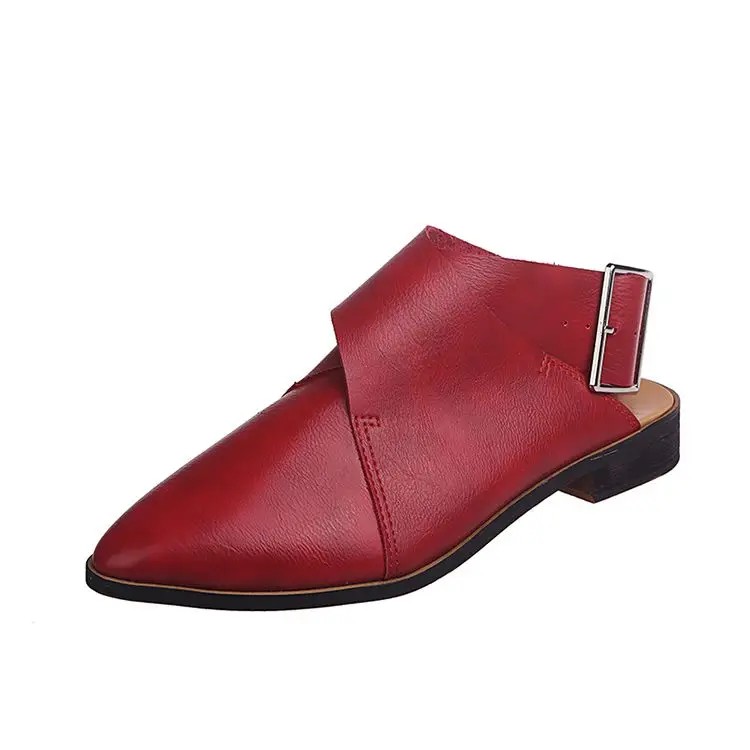 Женские летние сандалии на плоской подошве; модные брендовые женские туфли на плоской подошве с острым носком в европейском стиле; Цвет черный, красный; кожаные сандалии на плоской подошве; Sandalias Mujer; WF241 - Цвет: Красный